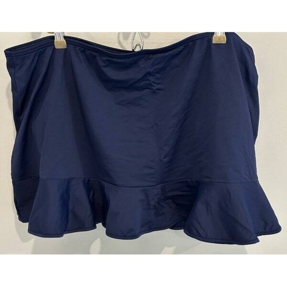 Land End Plus Size Ruffle Hem Mini Swim Skirt Navy Blue Built in Liner Size 24W